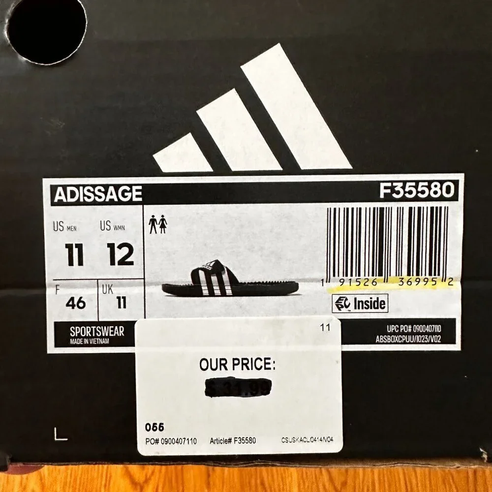 ADDIDAS ADISSAGE MEN'S SLIDES - CORE BLACK / CLOUD WHITE, US MEN 11/12